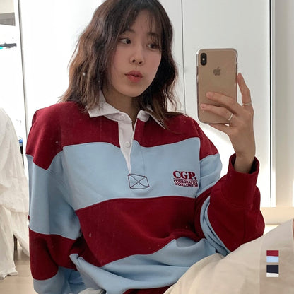 Code:graphy CGP Small Square Logo Stripe Rugby Sweatshirt / Burgundy