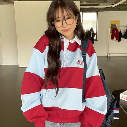 Code:graphy CGP Small Square Logo Stripe Rugby Sweatshirt / Burgundy