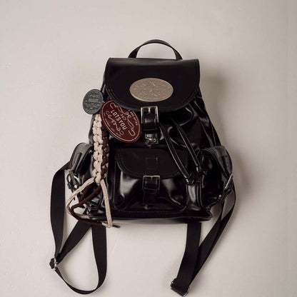 lotsyou Nostalgia Chubby Backpack - Leather Black