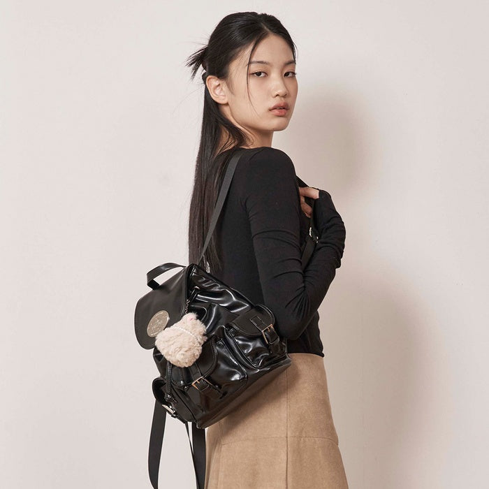 lotsyou Nostalgia Chubby Backpack - Leather Black