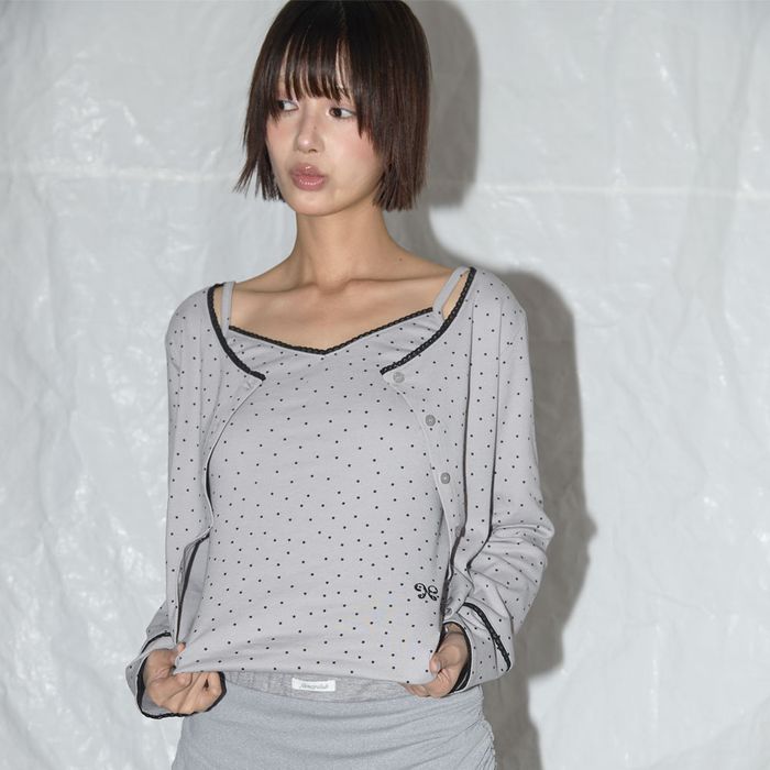 NASTY FANCY CLUB LACE STAR BASIC CARDIGAN / GREY