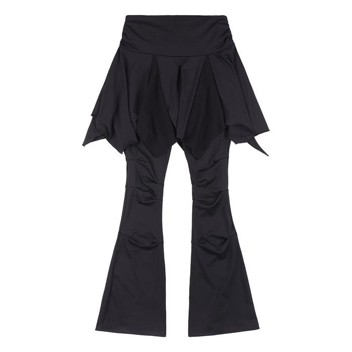 NASTY FANCY CLUB UNBALANCE SKIRT LAYERED PINTUCK PANTS / BLACK