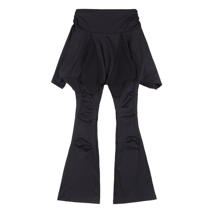 NASTY FANCY CLUB UNBALANCE SKIRT LAYERED PINTUCK PANTS / BLACK