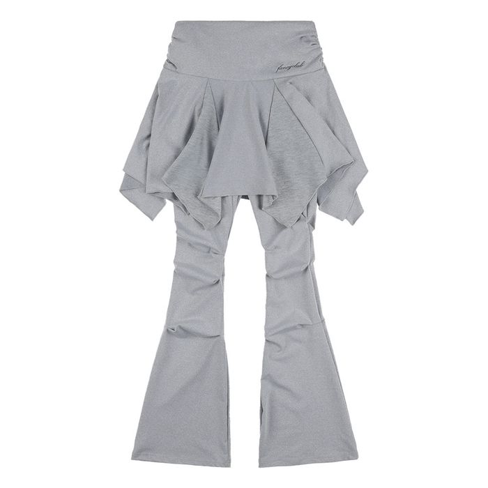 NASTY FANCY CLUB UNBALANCE SKIRT LAYERED PINTUCK PANTS / GREY