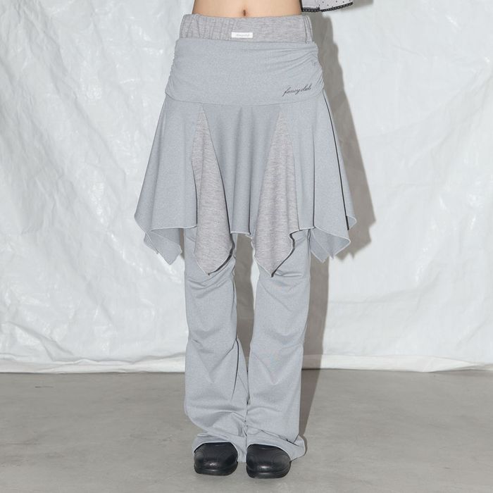 NASTY FANCY CLUB UNBALANCE SKIRT LAYERED PINTUCK PANTS / GREY