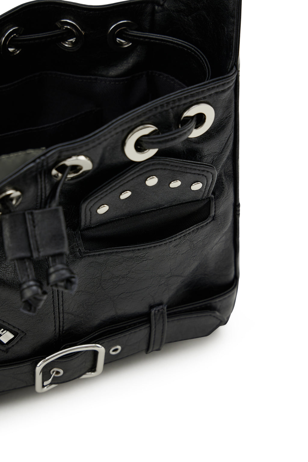 DEINET STUD BELTED MINI BUCKET BAG - 3COLORS