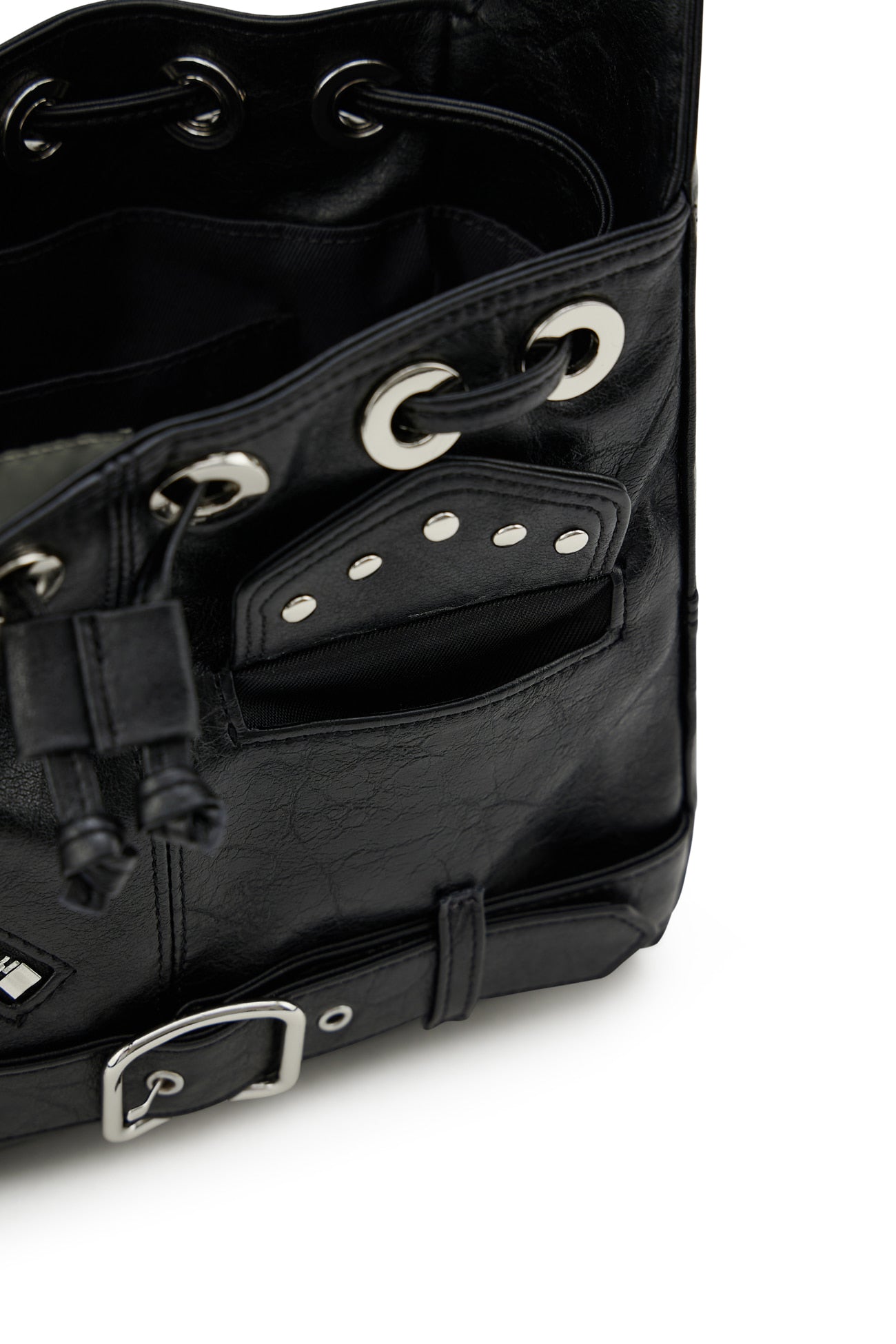 DEINET STUD BELTED MINI BUCKET BAG - 3COLORS