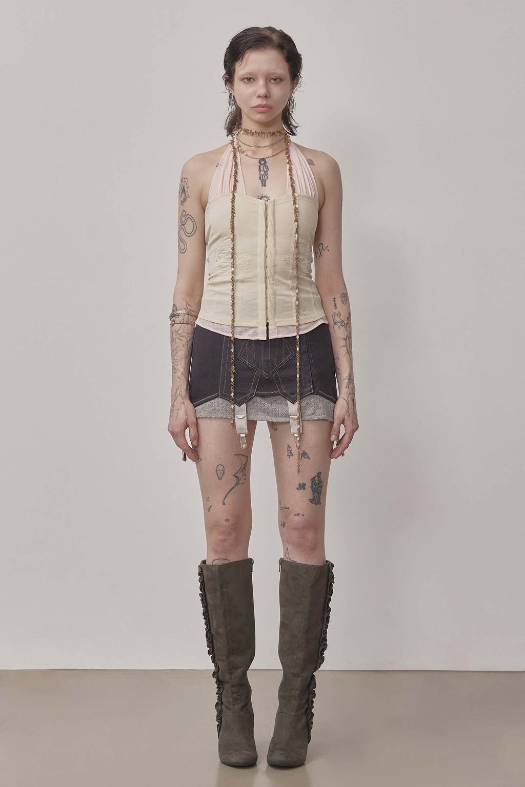 Farm Corset Halter Top Raw/Baby Pink