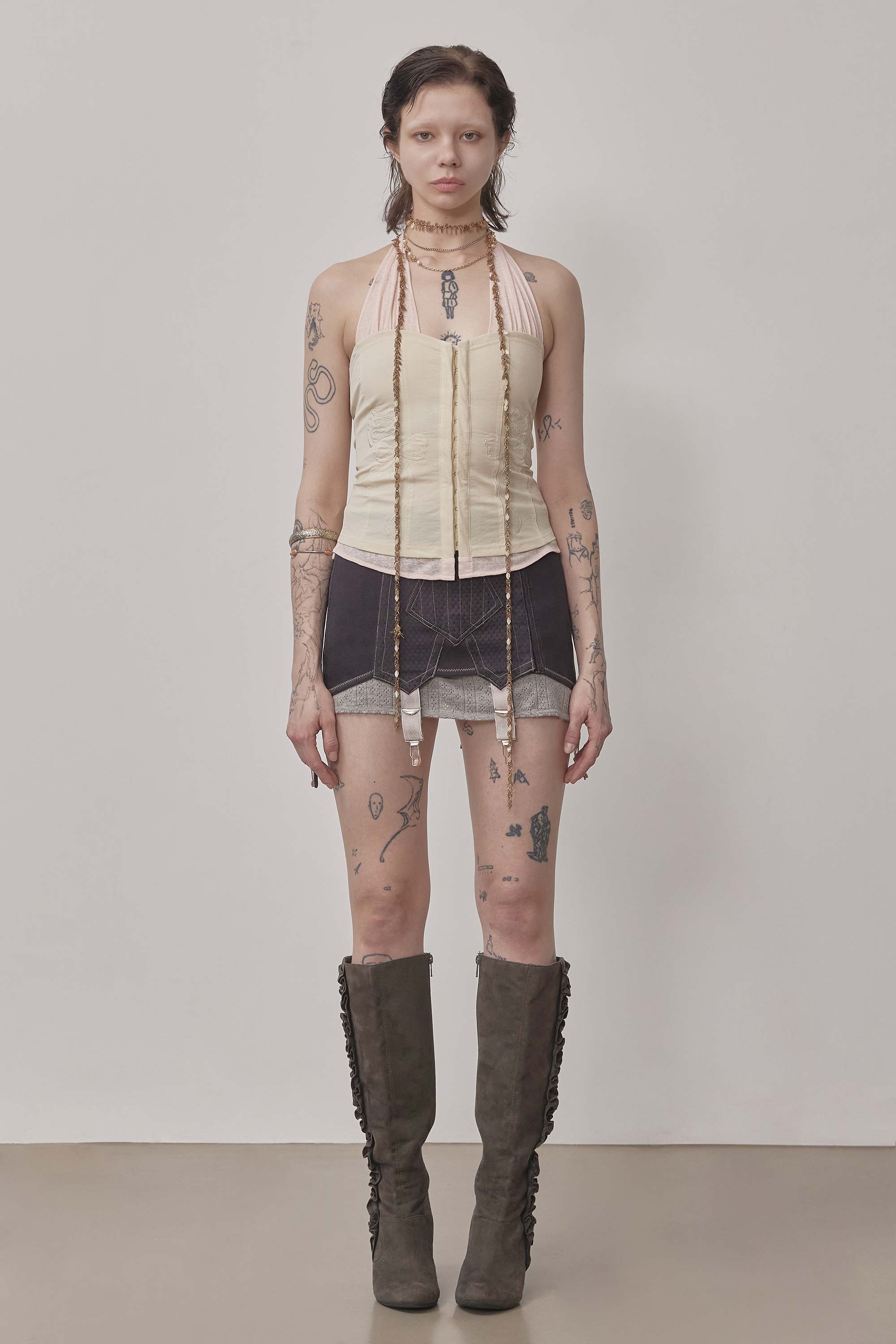 Farm Corset Halter Top Raw/Baby Pink