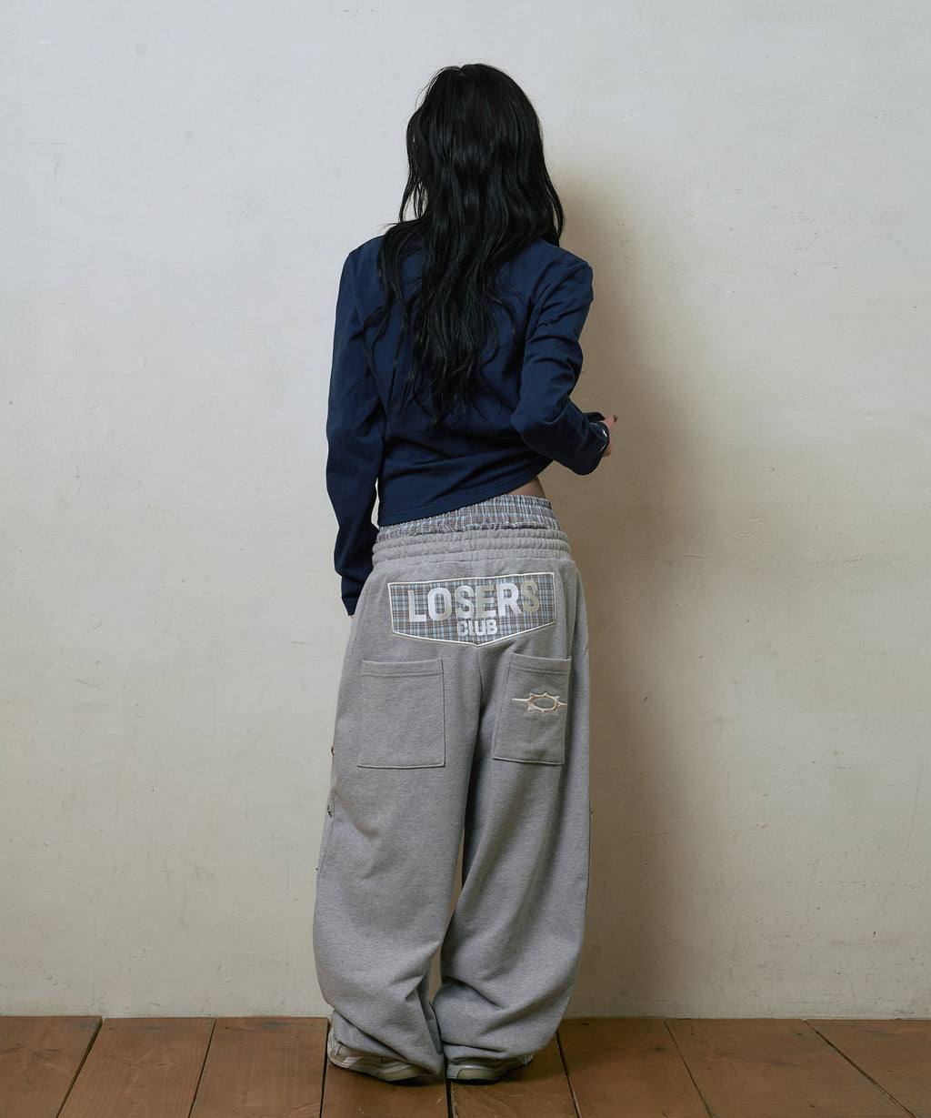 LSC LAYERED STAR STUD WIDE SWEAT PANT (GRAY)
