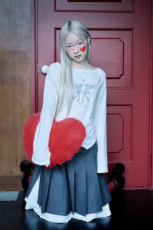 hugyourskin Fallen angel button knit top (White)