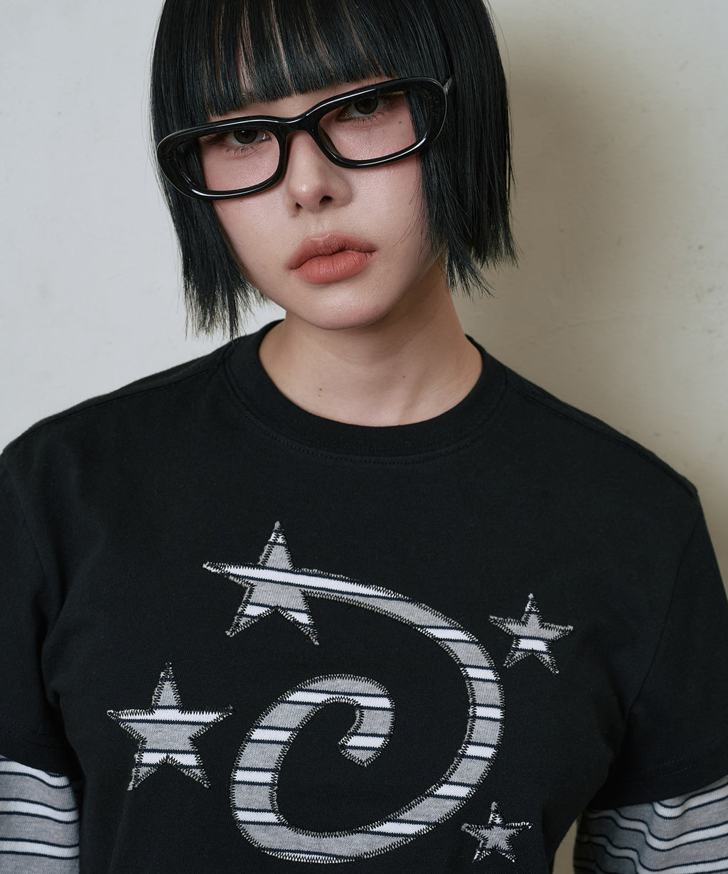 LSC STAR LOGO APPLIQUE LAYERED LONG SLEEVE (BLACK)