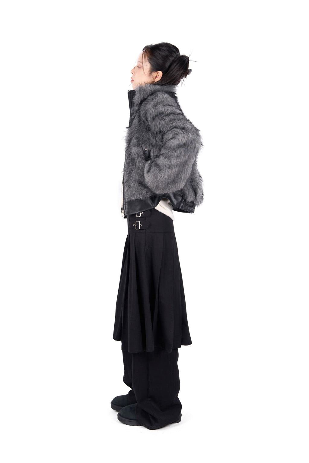 WOOL BUCKLE PLEATS SKIRT PANTS