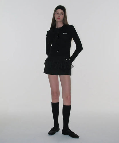 Ribbon Tie Knit Cardigan - Black