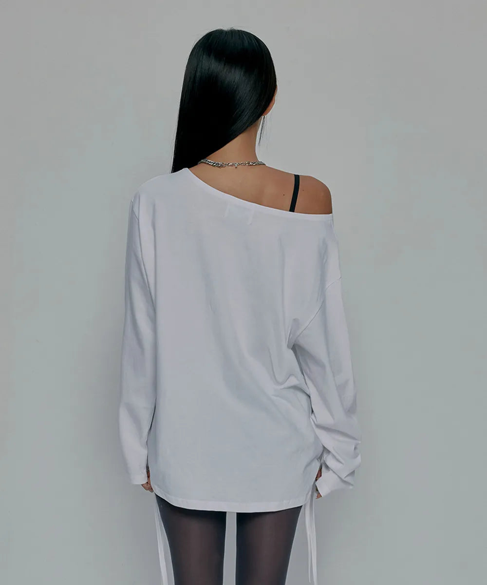 GILA ARCHIVE ONE SHOULDER GRAPHIC LONG SLEEVE_WHITE