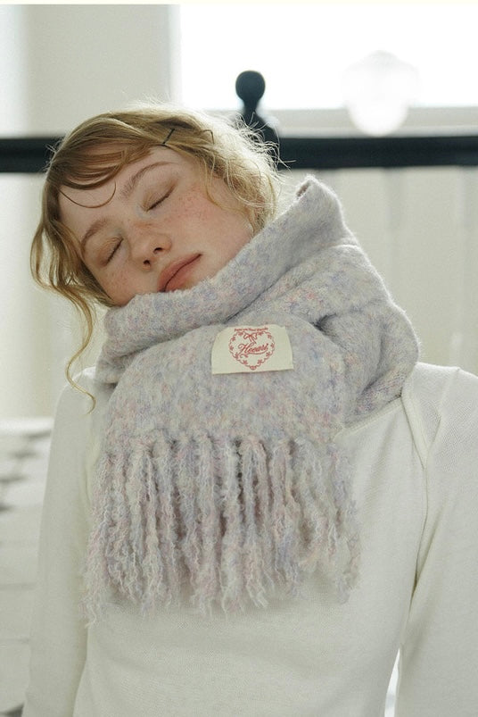 Fluffy Premium Wool Blende Fringe Muffler - Lilac