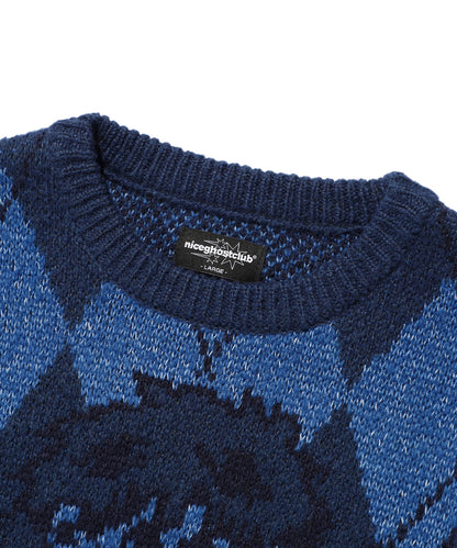 niceghostclub 
LITTLE GHOST ARGYLE KNIT
[BLUE]