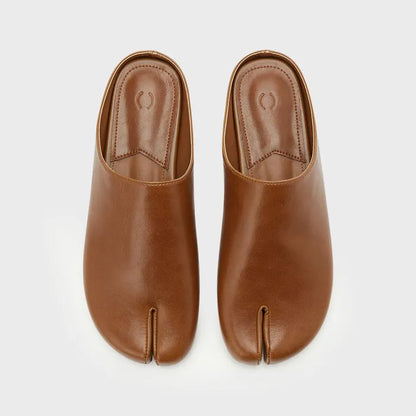PAES Round Low Flat Mule - Brown
