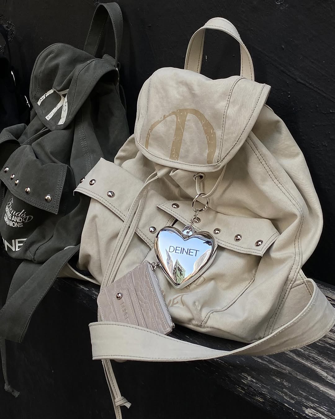 DEINET D & FRIENDS STUD POCKET BACKPACK IN IVORY