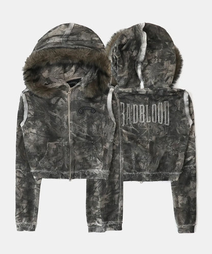 Low Edge Detachable Fur Hood Zip-Up Slim Fit - Light Real Tree