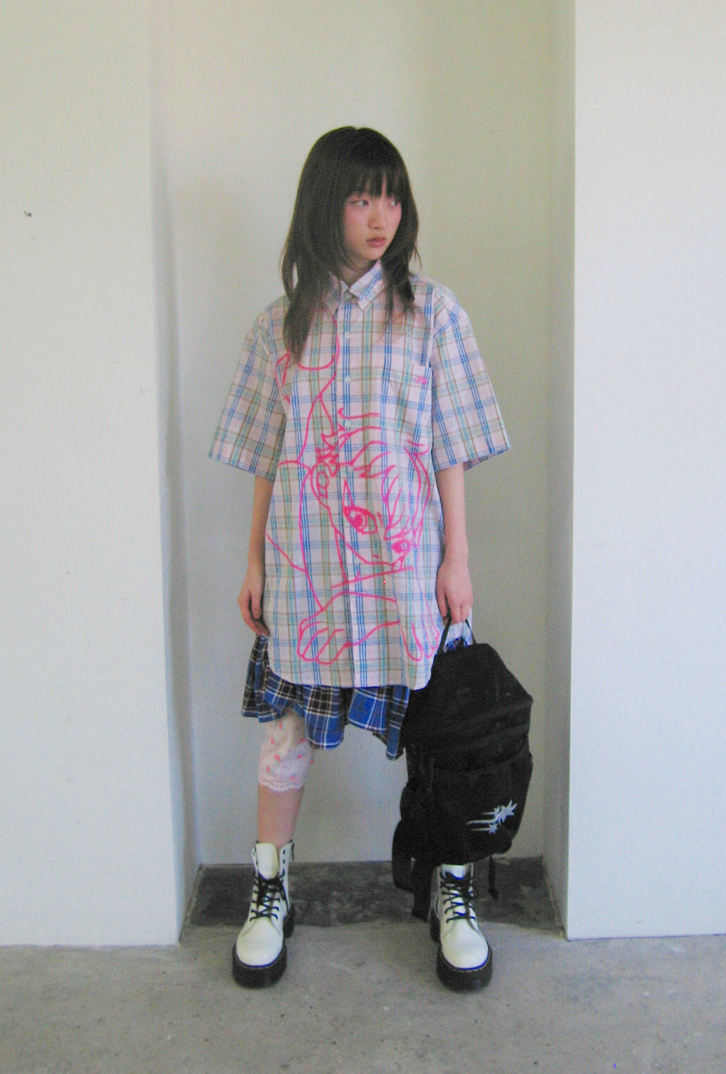 niceghostclub angel check big big half shirt [2colors]