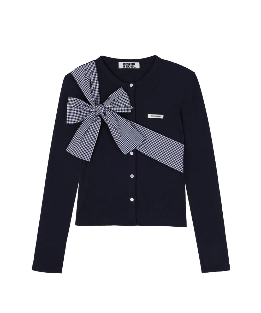 Ribbon Tie Knit Cardigan - Navy
