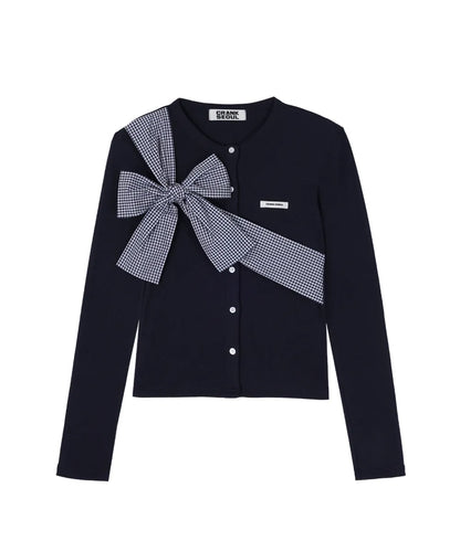 Ribbon Tie Knit Cardigan - Navy