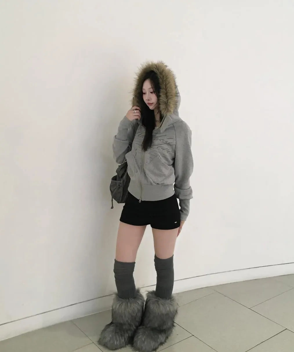 NASTY FANCY RUTHLESS FUR HOODED ZIP-UP (GRAY)