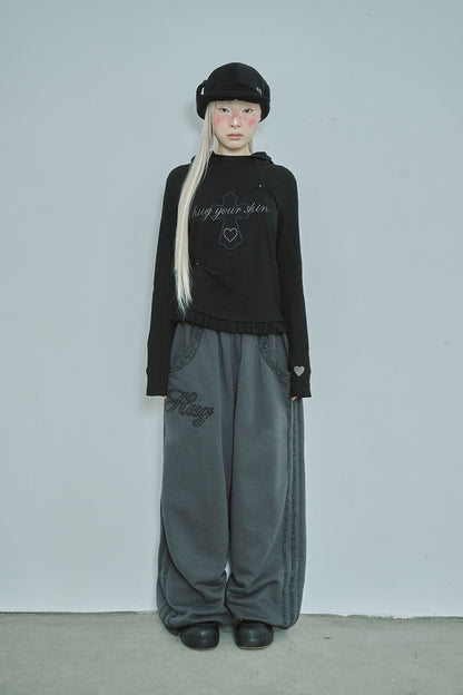 Lace cross patch hoodie (2colors)