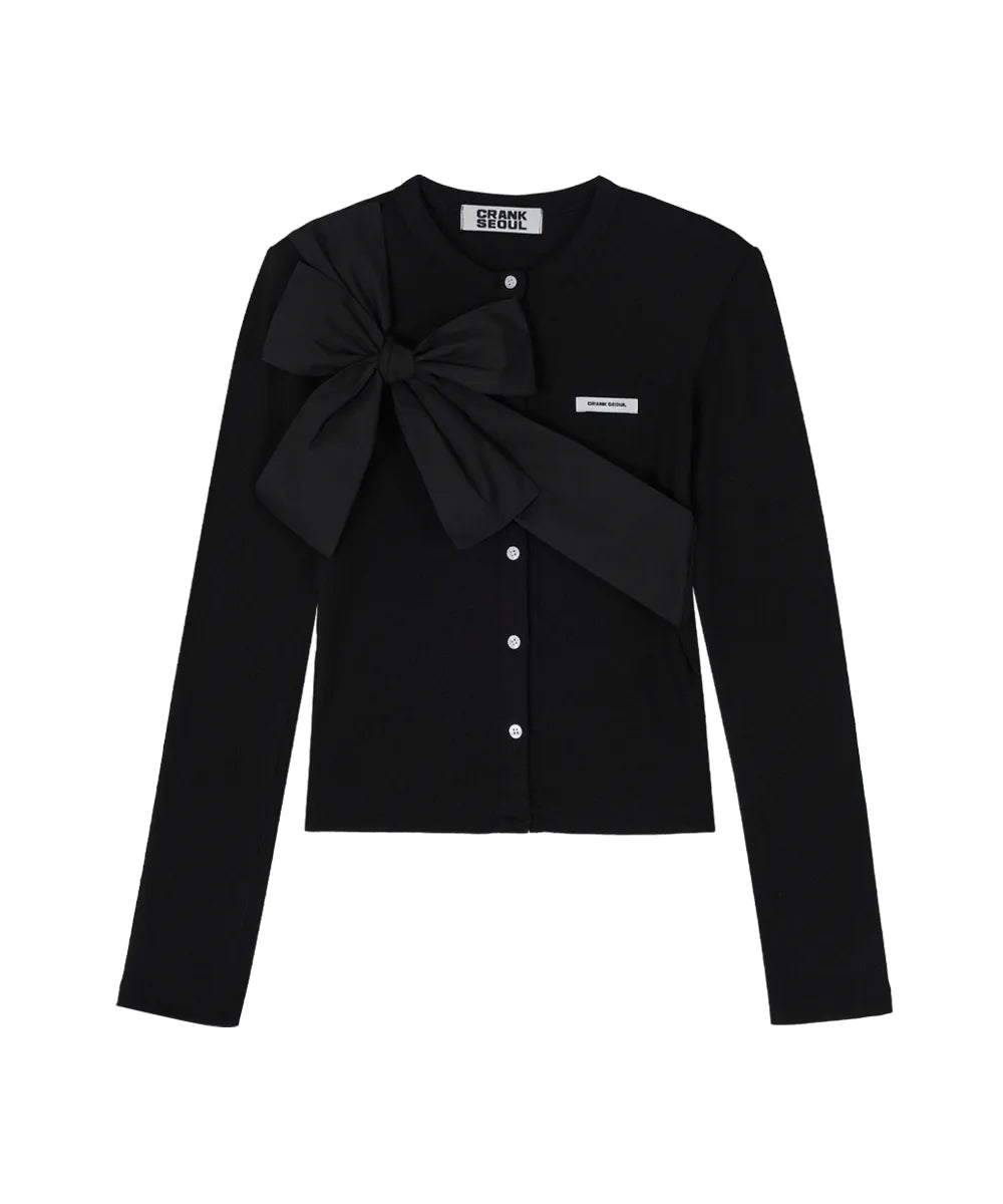 Ribbon Tie Knit Cardigan - Black