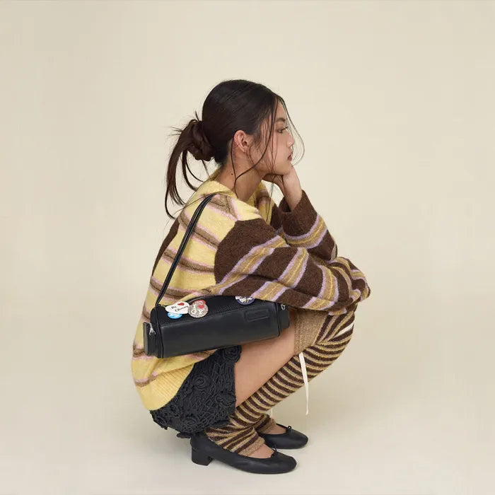 GLOWNY SUNDAE STRIPE KNIT WARMER (BROWN)