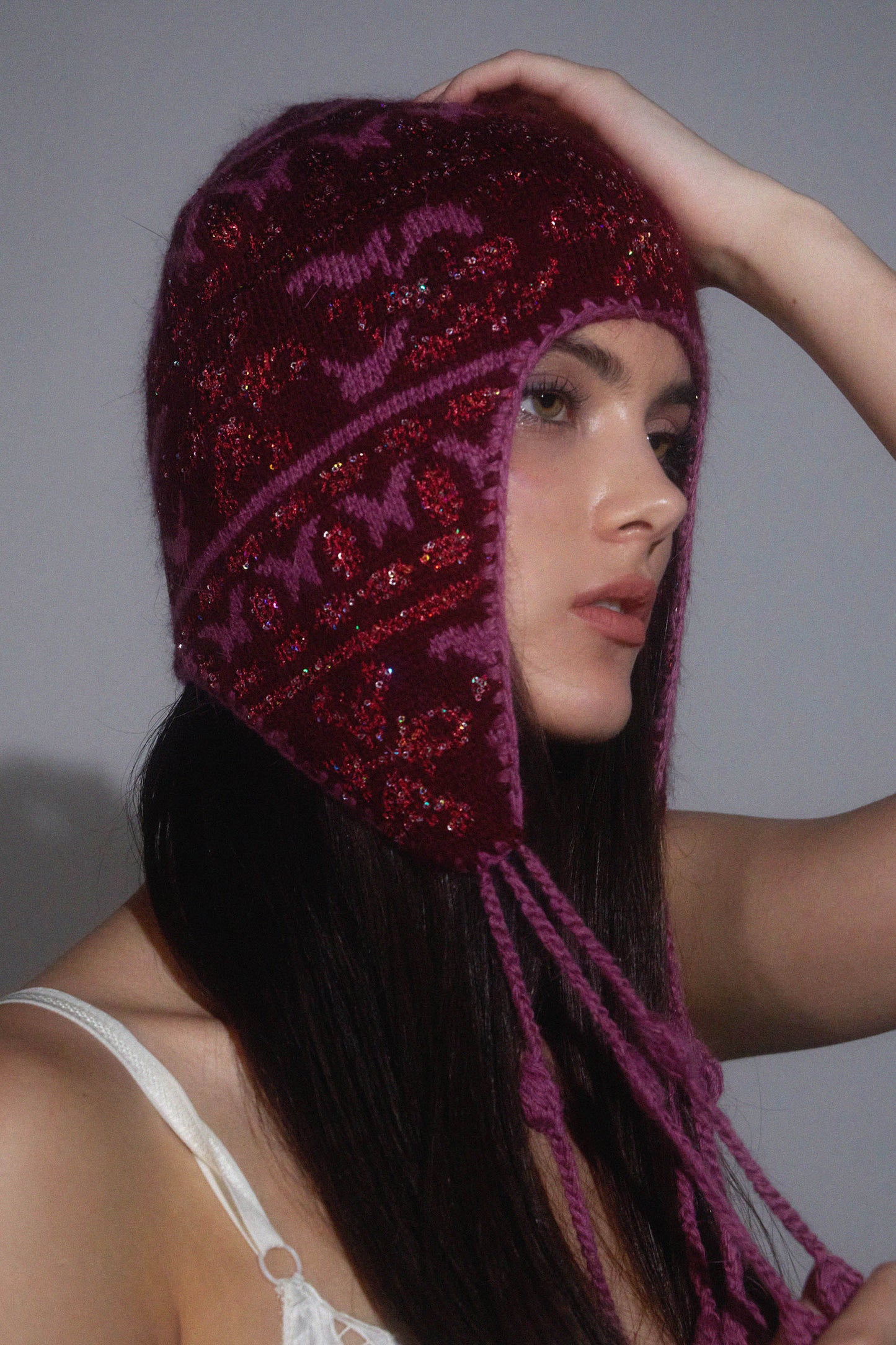 Sculptor Sequin Nordic Earflap Beanie Deep Purple