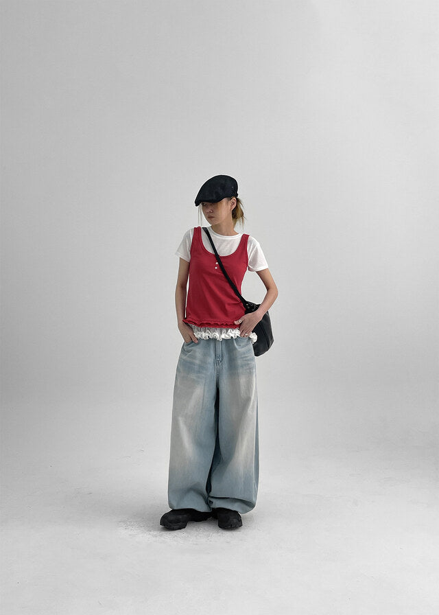 [韓國製造🇰🇷] Frill Henry Neck Tank Top / 2colors