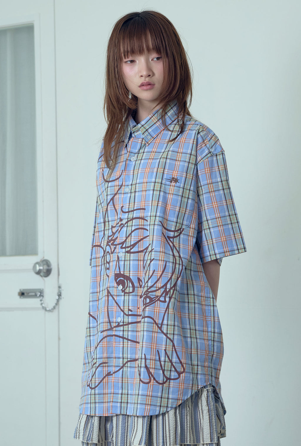 niceghostclub angel check big big half shirt [2colors]