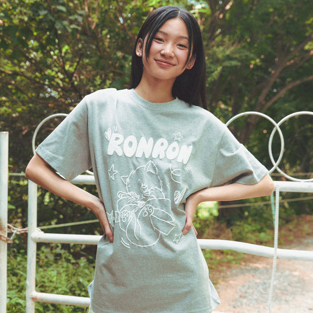 RONRON KITSCH CAT OVER FIT T SHIRT / MELANGE GREY