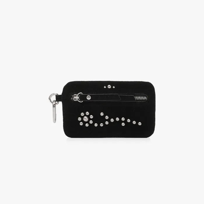 FINDKAPOOR FLOWER STUD FLAT POUCH - SUEDE BLACK