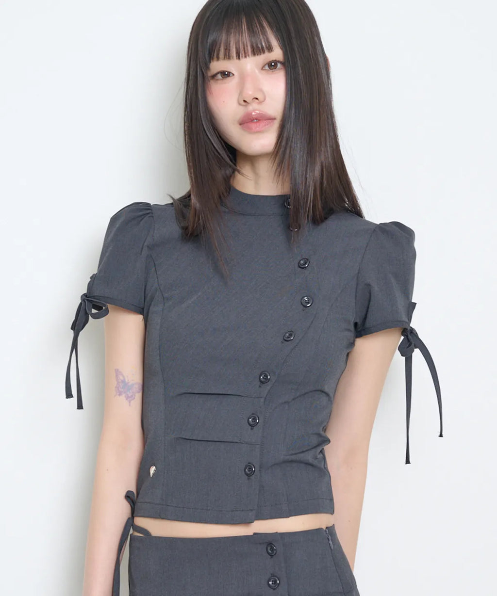 [illigo] BUTTON COLLAR TOP_CHARCOAL
