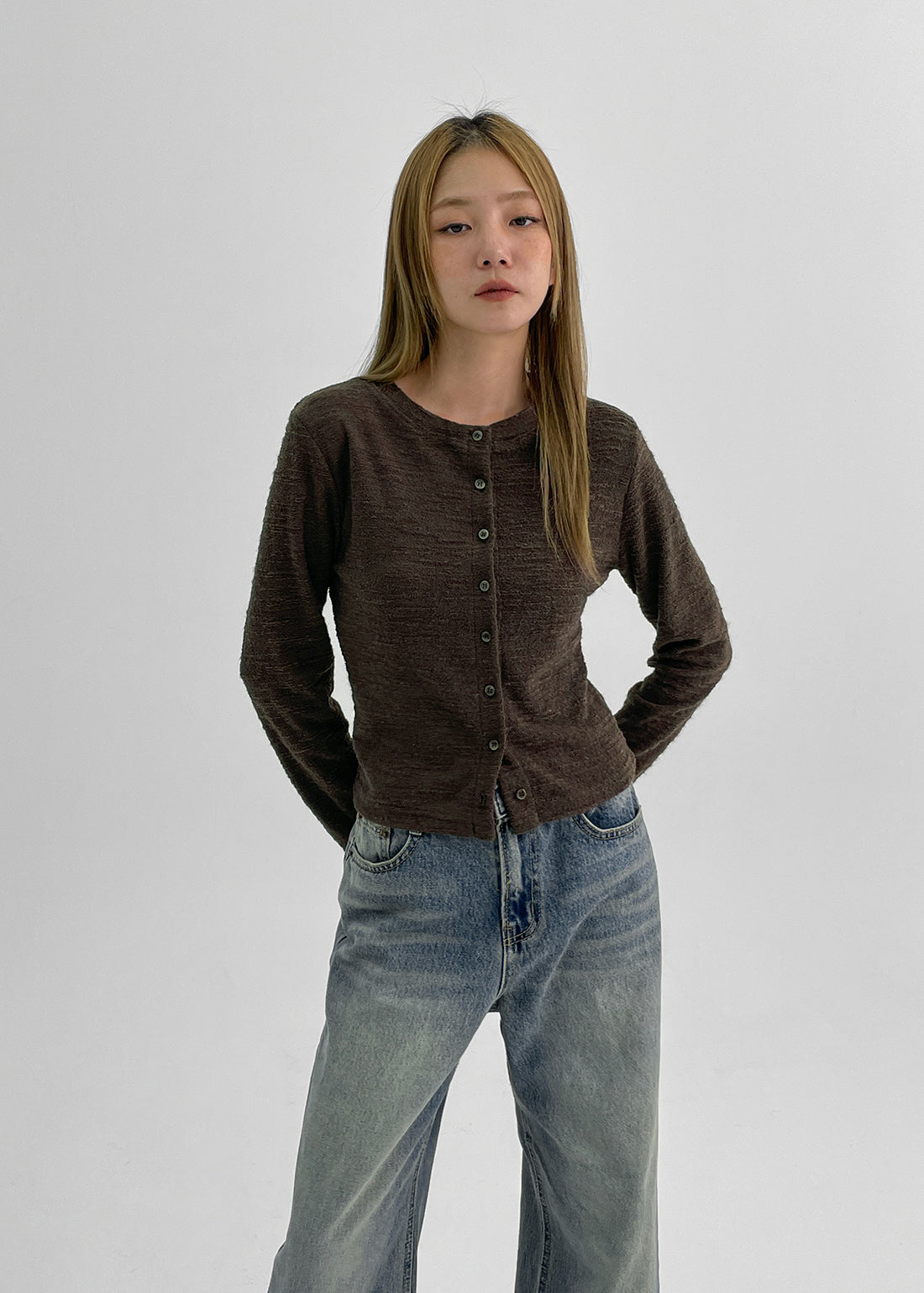 韓國製造 Tweed. Cardigan / Brown