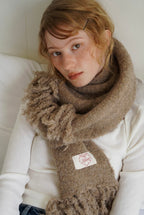 Fluffy Premium Wool Blende Fringe Muffler - Brown