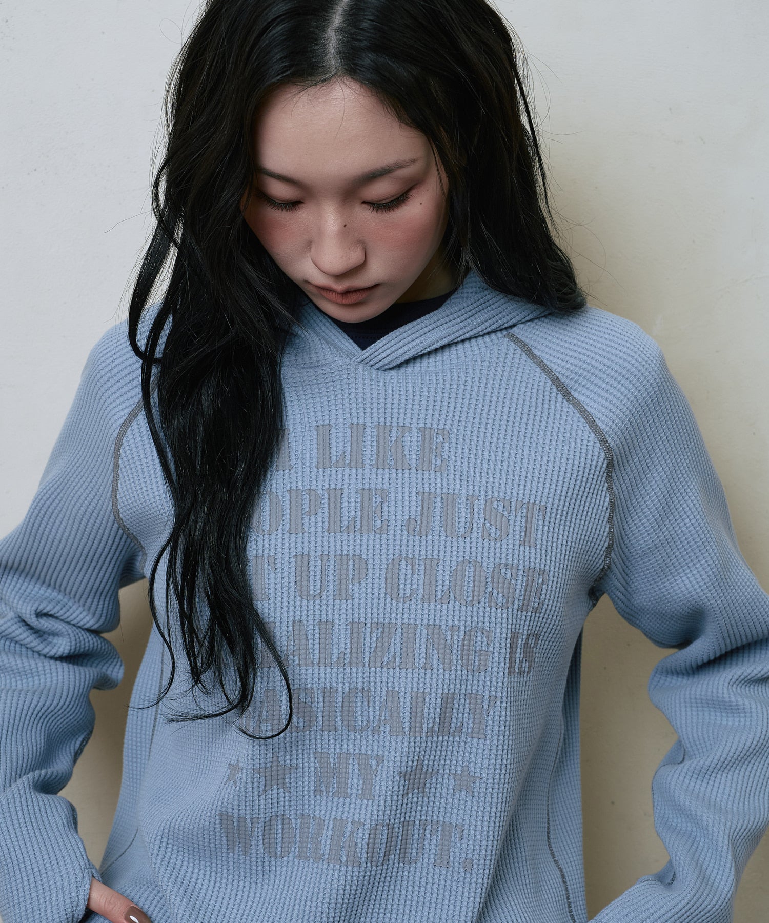 LSC SLOGAN WAFFLE HOODIE (SKY BLUE)