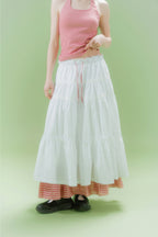 CHECK LONG CANCAN SKIRT (RED)