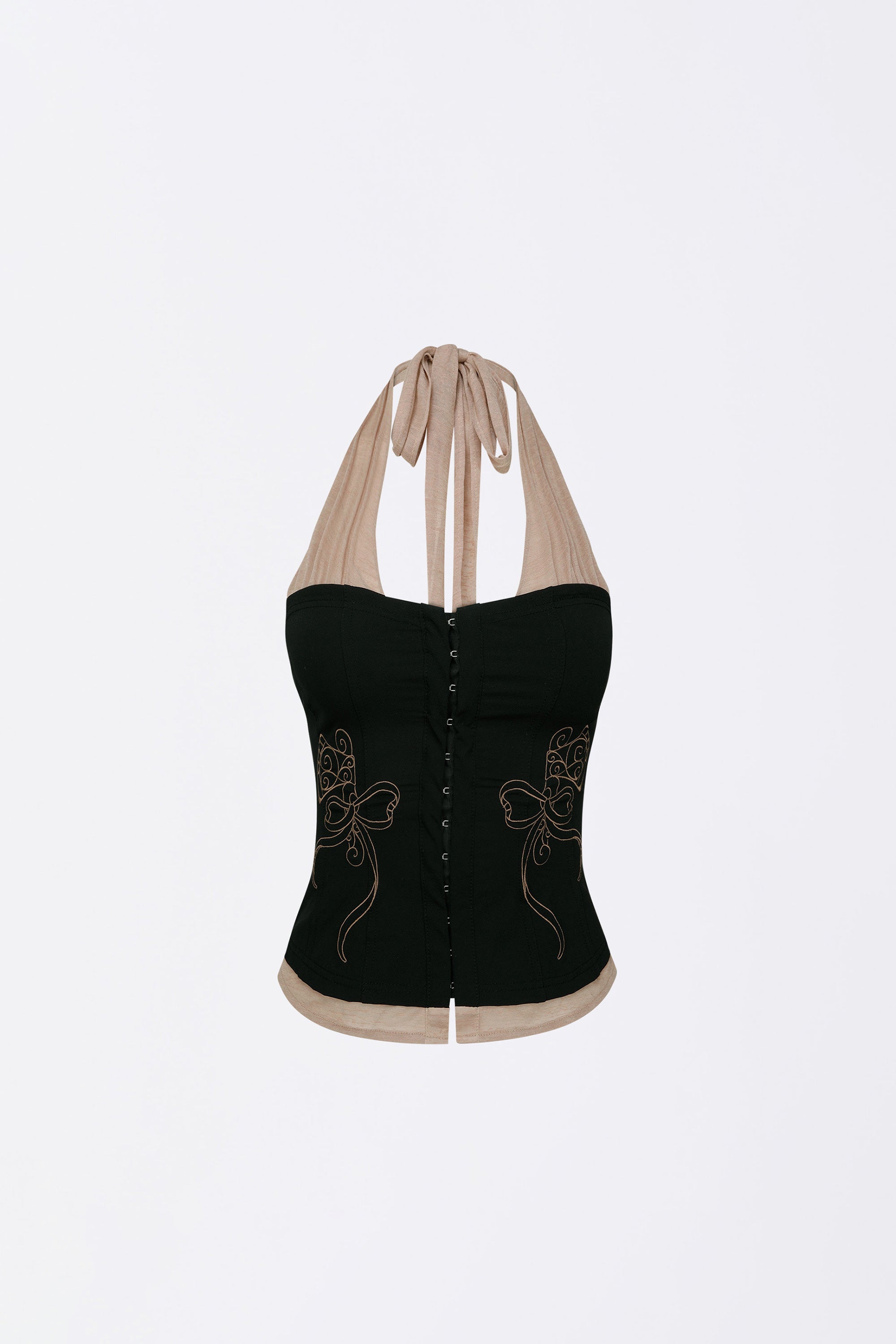 Farm Corset Halter Top Black/Skin
