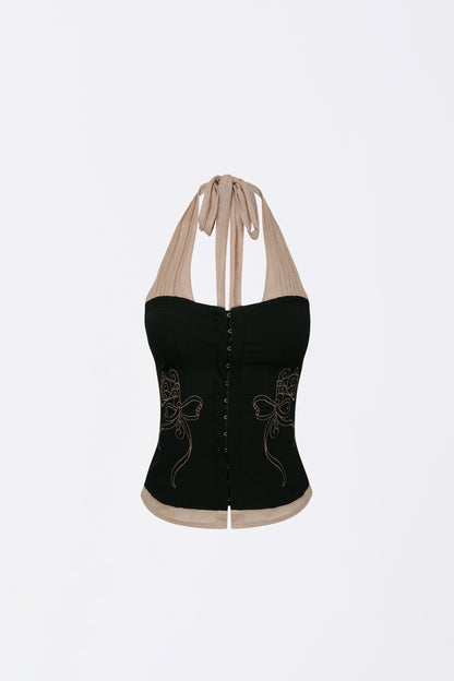 Farm Corset Halter Top Black/Skin