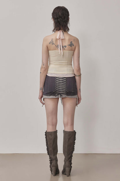Farm Corset Halter Top Raw/Baby Pink