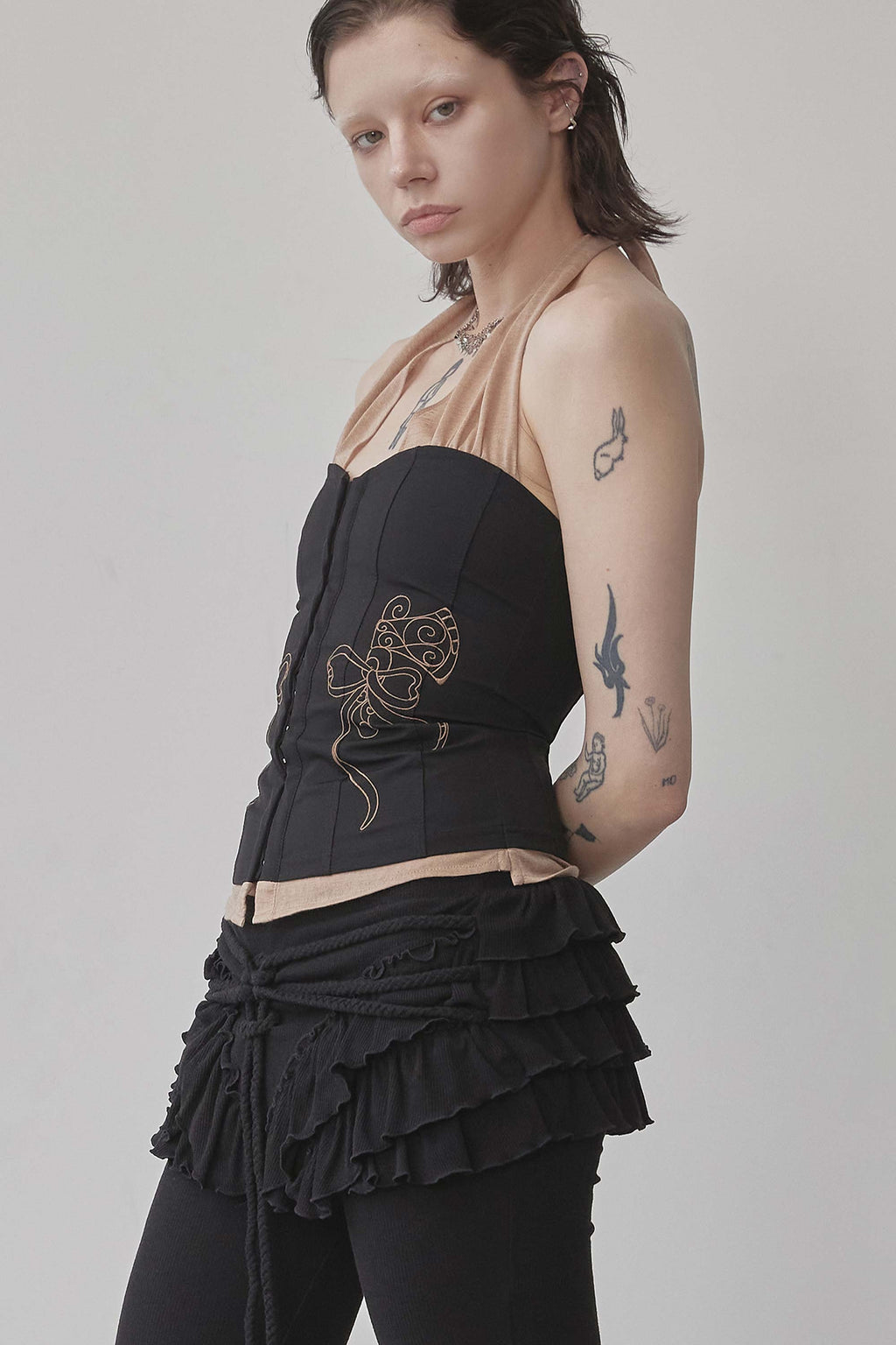 Farm Corset Halter Top Black/Skin
