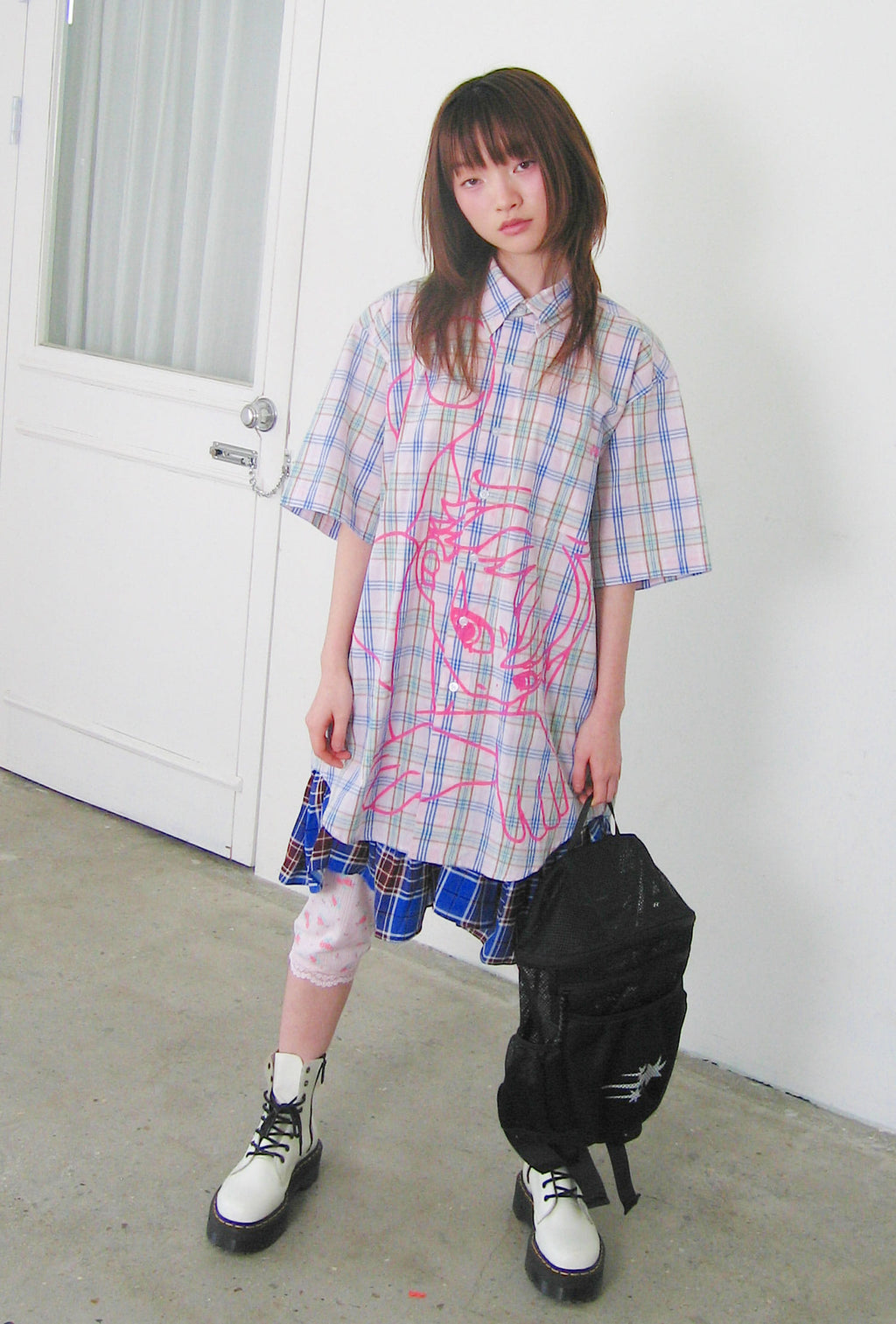 niceghostclub angel check big big half shirt [2colors]