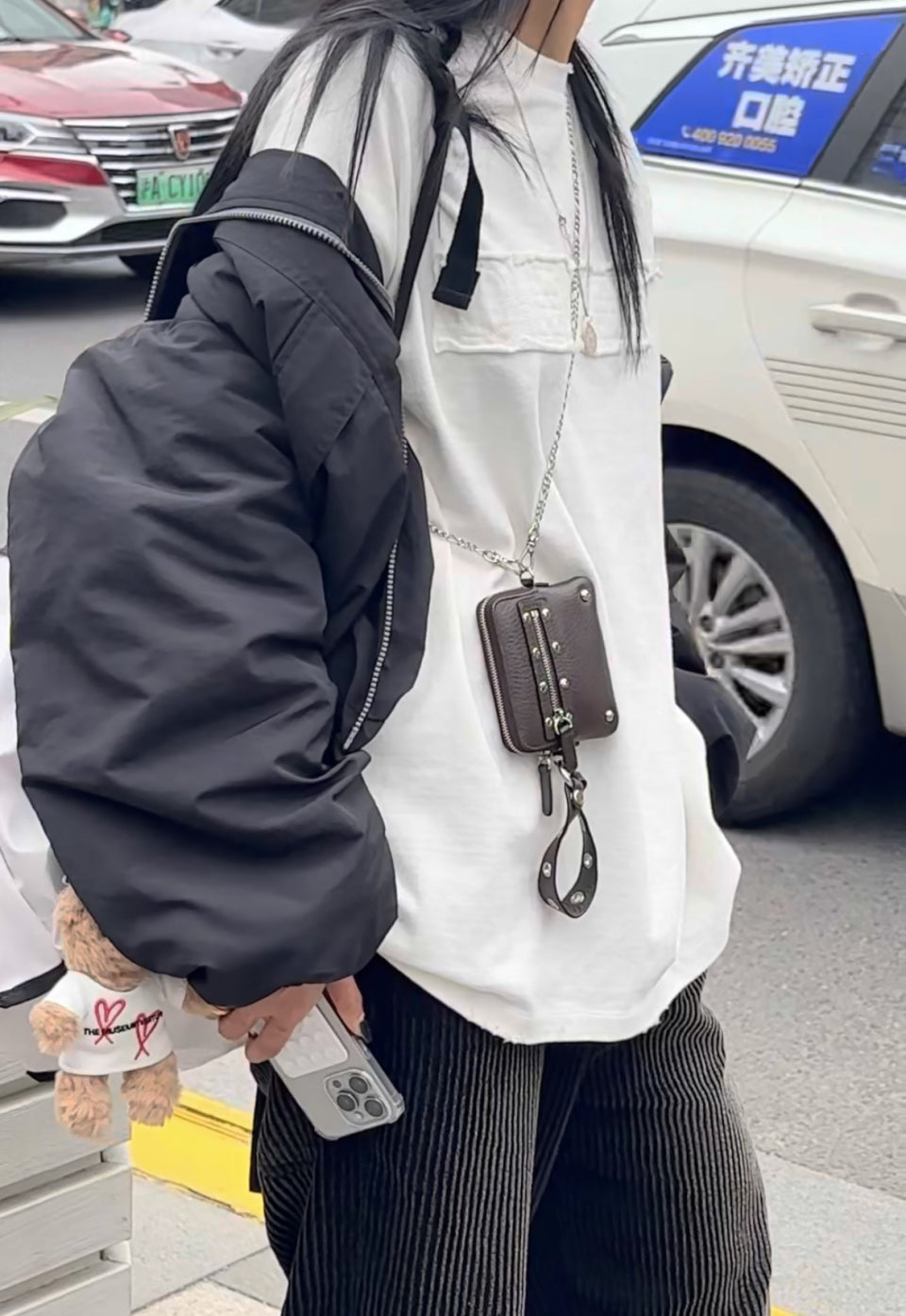 DEINET Studded Cross Chain Wallet / Dark Brown