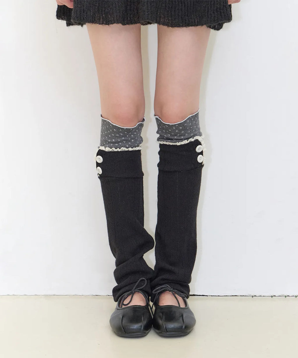 [illigo] LACE COLOR-BLOCK LEG WAEMER_BLACK