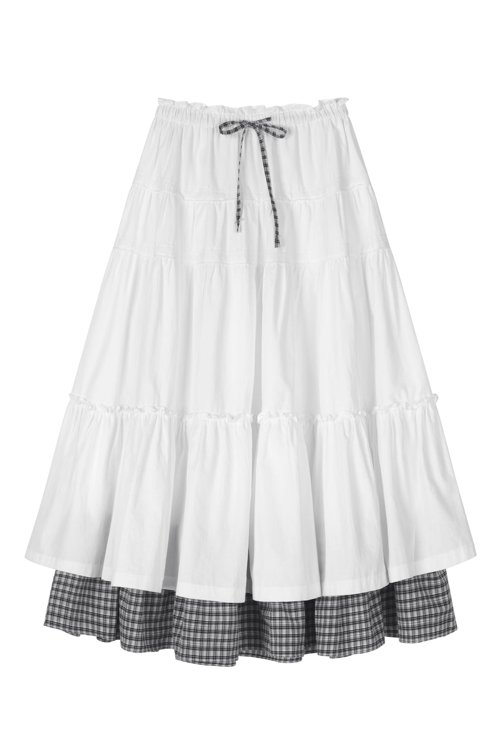 CHECK LONG CANCAN SKIRT (BK)