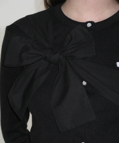 Ribbon Tie Knit Cardigan - Black